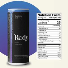 Load image into Gallery viewer, Redy Blueberry Acai Nutrition Facts